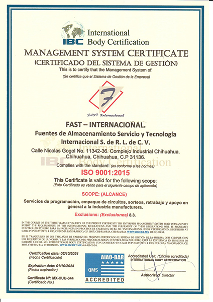 Fast International, Iso 9001
